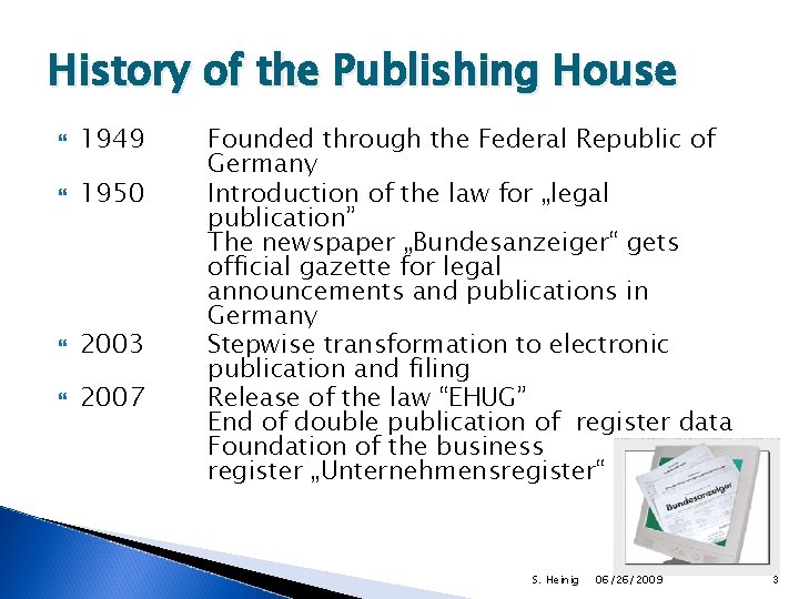 History of the Publishing House 1949 1950 2003 2007 Founded through the Federal Republic