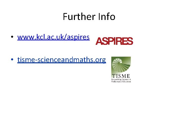 Further Info • www. kcl. ac. uk/aspires • tisme-scienceandmaths. org 