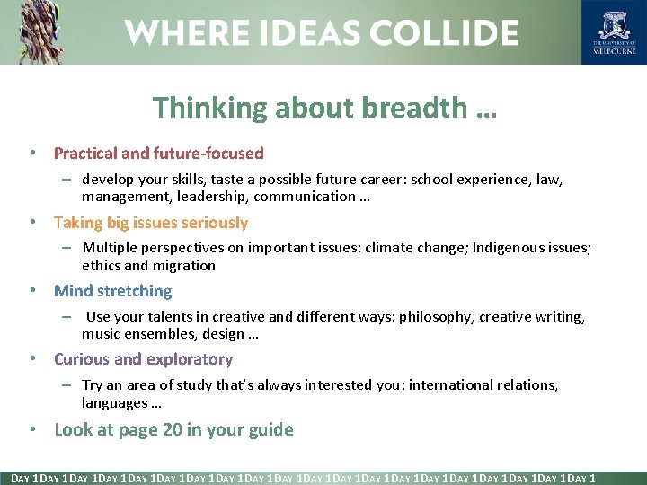 Thinking about breadth … • Practical and future-focused – develop your skills, taste a