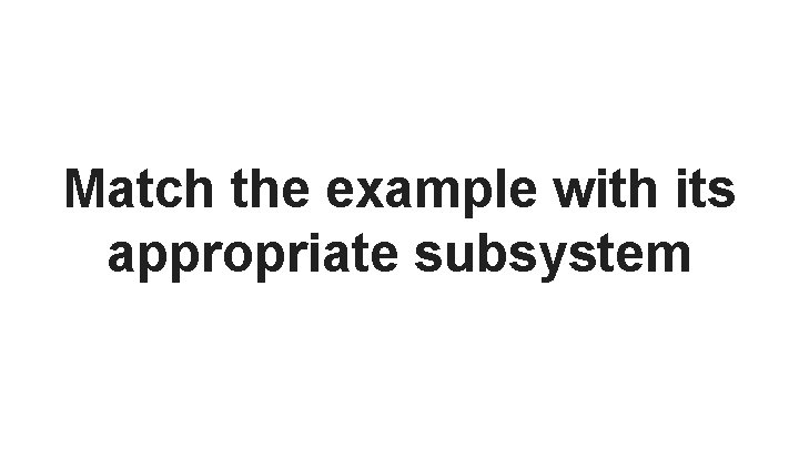 Match the example with its appropriate subsystem 