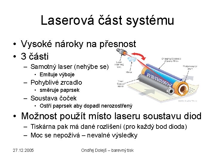 Laserová část systému • Vysoké nároky na přesnost • 3 části – Samotný laser