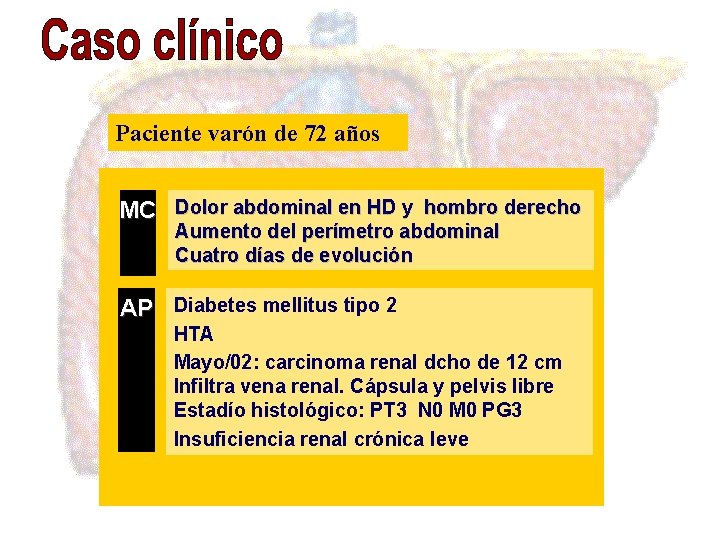 Paciente varón de 72 años MC Dolor abdominal en HD y hombro derecho Aumento