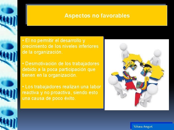 Aspectos no favorables • El no permitir el desarrollo y crecimiento de los niveles