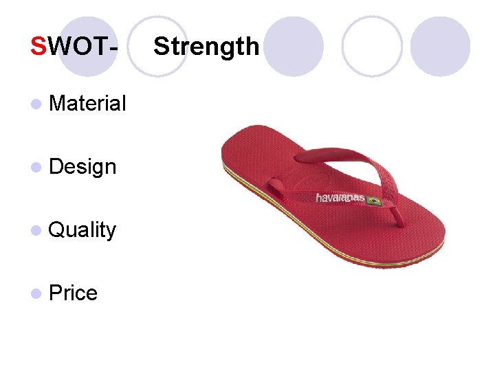 SWOTl Material l Design l Quality l Price Strength 