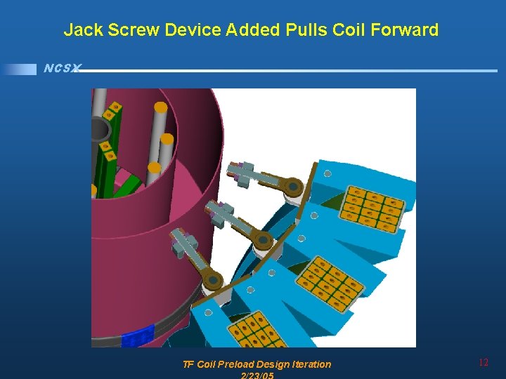 Jack Screw Device Added Pulls Coil Forward NCSX TF Coil Preload Design Iteration 12