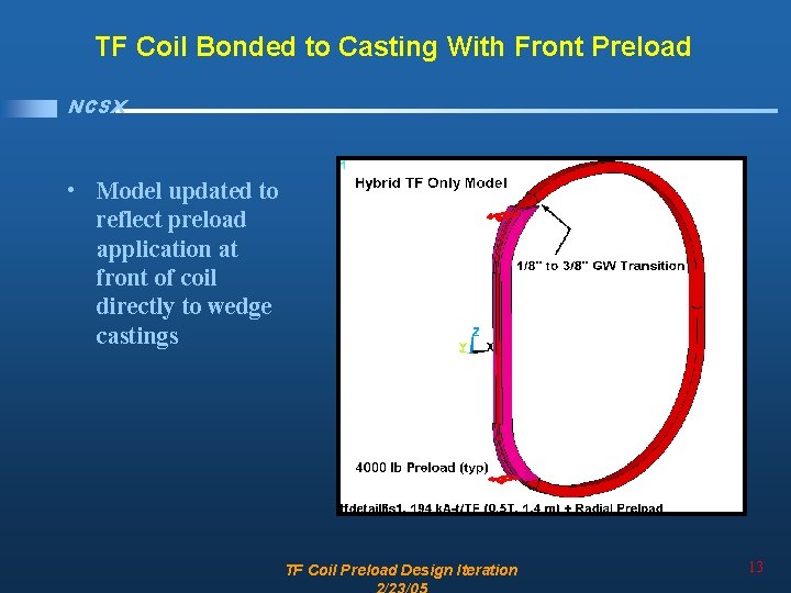 TF Coil Bonded to Casting With Front Preload NCSX • Model updated to reflect