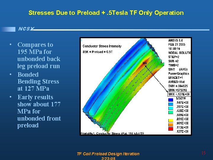 Stresses Due to Preload +. 5 Tesla TF Only Operation NCSX • Compares to