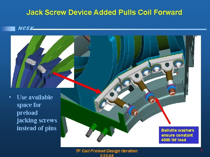Jack Screw Device Added Pulls Coil Forward NCSX • Use available space for preload