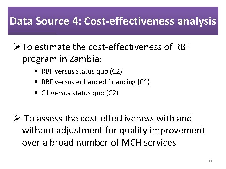 Data Source 4: Cost-effectiveness analysis Ø To estimate the cost-effectiveness of RBF program in