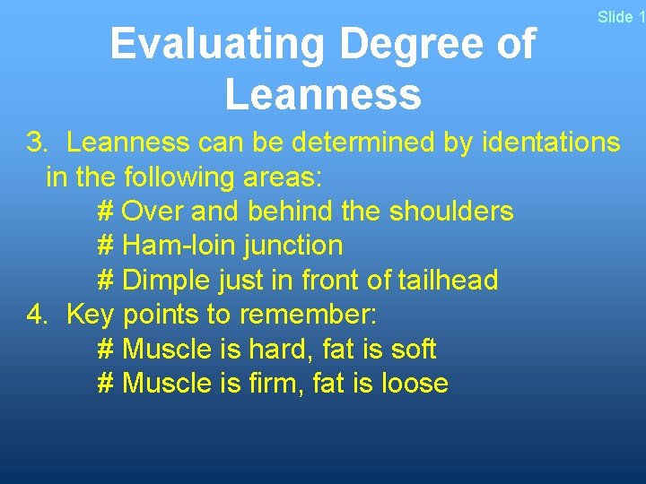 Evaluating Degree of Leanness Slide 1 3. Leanness can be determined by identations in