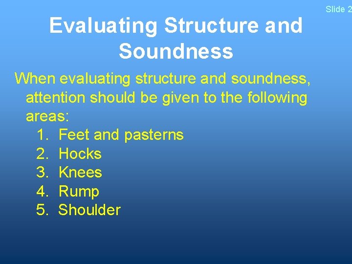 Evaluating Structure and Soundness When evaluating structure and soundness, attention should be given to