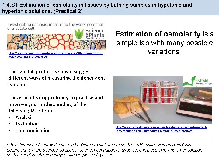 1. 4. S 1 Estimation of osmolarity in tissues by bathing samples in hypotonic