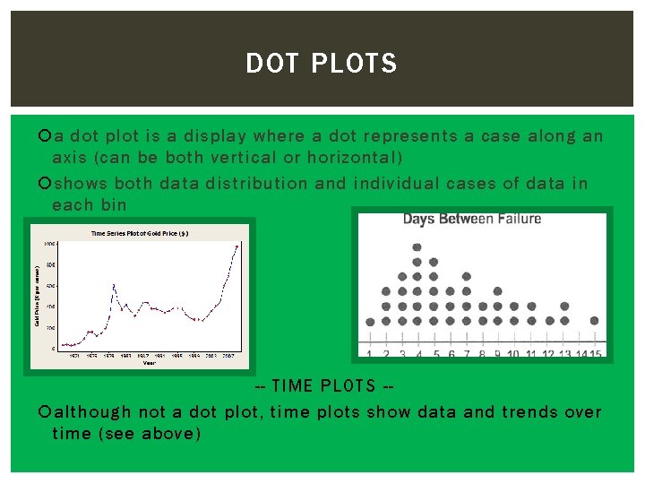 DOT PLOTS a dot plot is a display where a dot represents a case