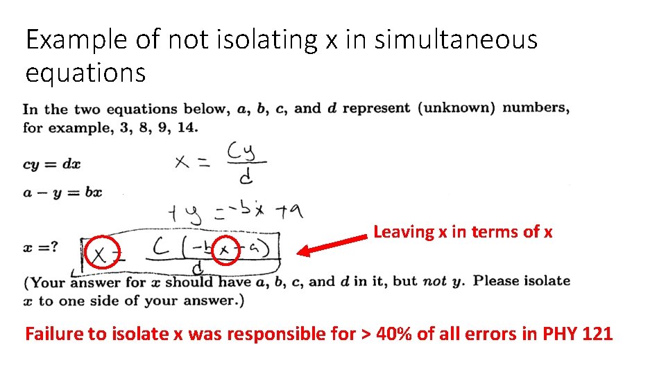 Example of not isolating x in simultaneous equations Leaving x in terms of x