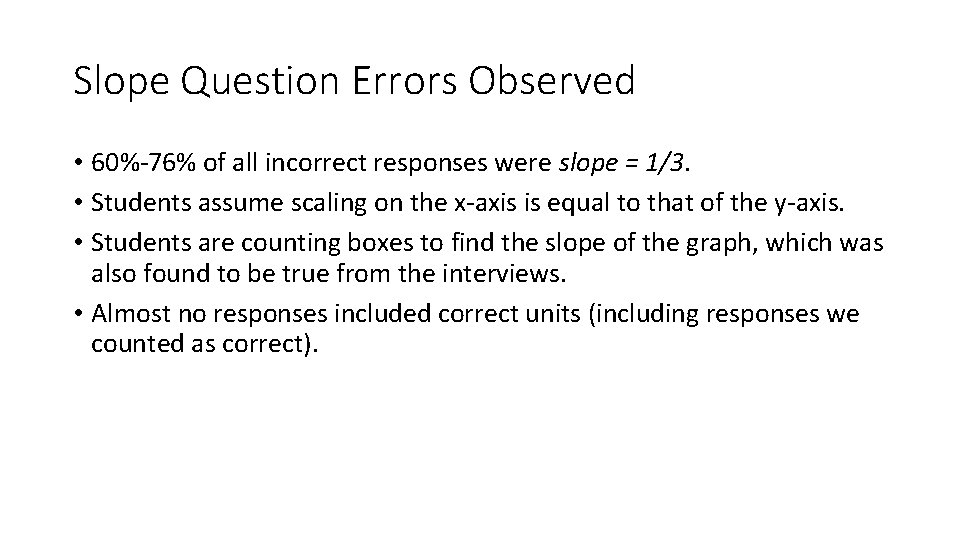 Slope Question Errors Observed • 60%-76% of all incorrect responses were slope = 1/3.