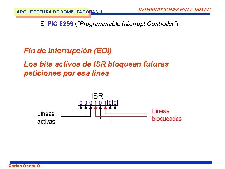 ARQUITECTURA DE COMPUTADORAS II INTERRUPCIONES EN LA IBM PC El PIC 8259 (“Programmable Interrupt