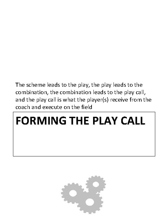 The scheme leads to the play, the play leads to the combination, the combination