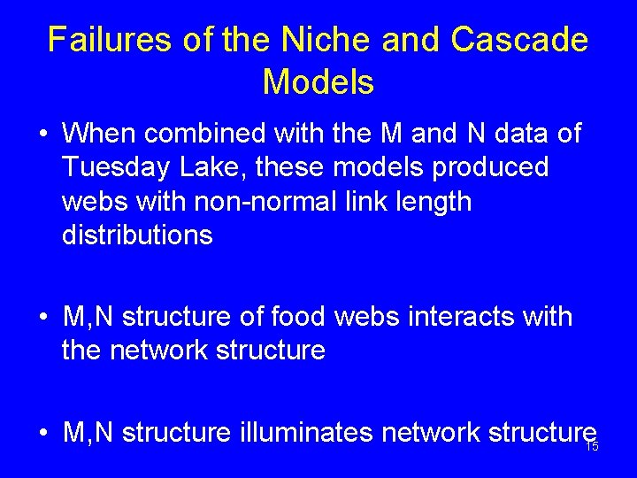 Failures of the Niche and Cascade Models • When combined with the M and