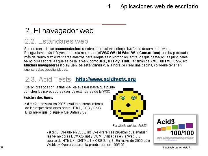 10 1 Aplicaciones web de escritorio 2. El navegador web 2. 2. Estándares web