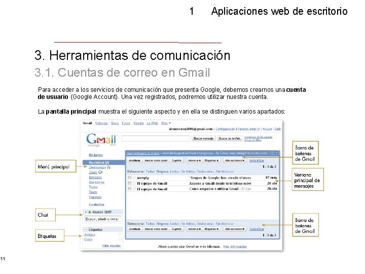 11 1 Aplicaciones web de escritorio 3. Herramientas de comunicación 3. 1. Cuentas de