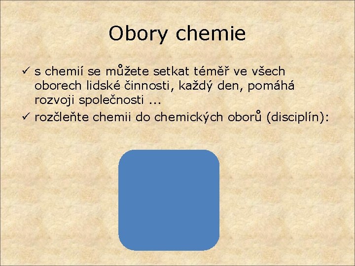 Obory chemie ü s chemií se můžete setkat téměř ve všech oborech lidské činnosti,