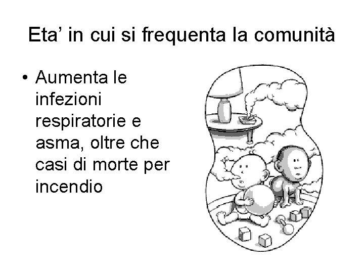 Eta’ in cui si frequenta la comunità • Aumenta le infezioni respiratorie e asma,