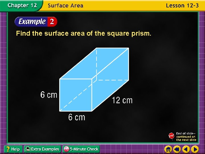 Find the surface area of the square prism. 