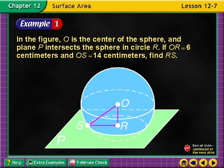 In the figure, O is the center of the sphere, and plane P intersects