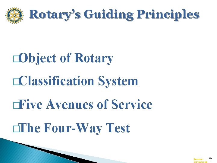 Rotary’s Guiding Principles �Object of Rotary �Classification System �Five Avenues of Service �The Four-Way