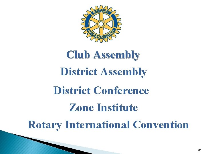 Club Assembly District Conference Zone Institute Rotary International Convention 31 