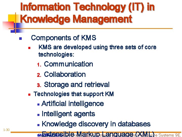 Information Technology (IT) in Knowledge Management Components of KMS n n KMS are developed