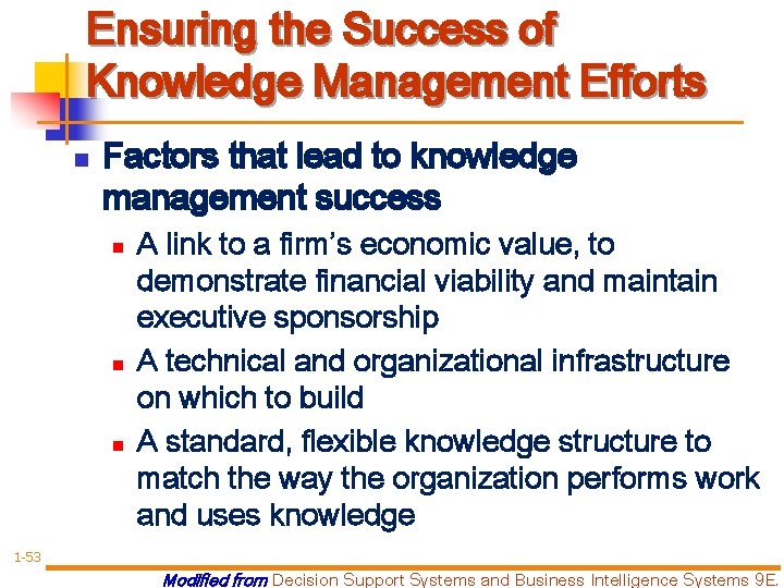 Ensuring the Success of Knowledge Management Efforts n Factors that lead to knowledge management