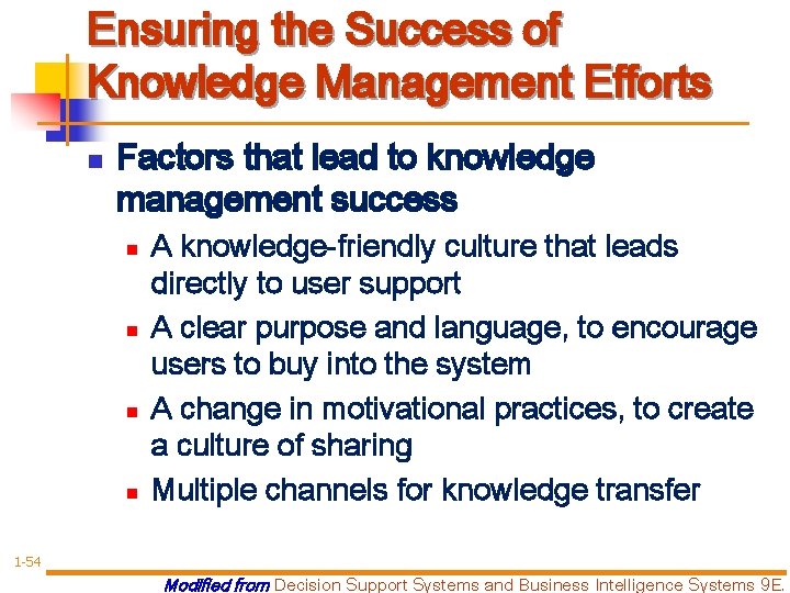 Ensuring the Success of Knowledge Management Efforts n Factors that lead to knowledge management