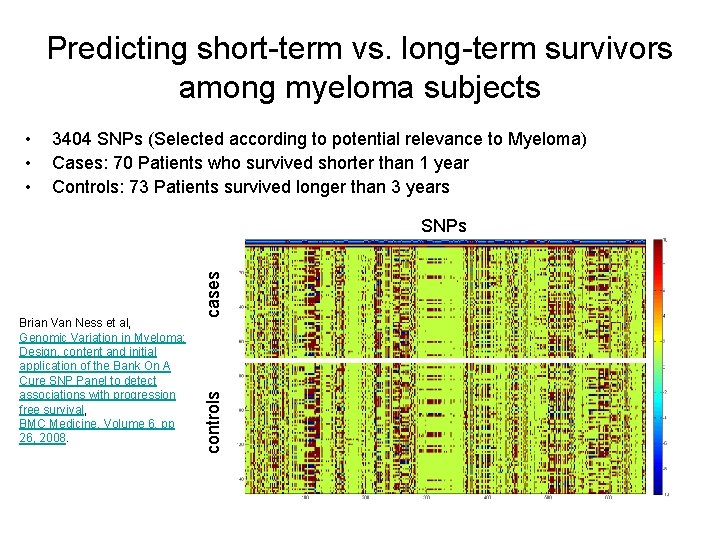 Predicting short-term vs. long-term survivors among myeloma subjects • • • 3404 SNPs (Selected