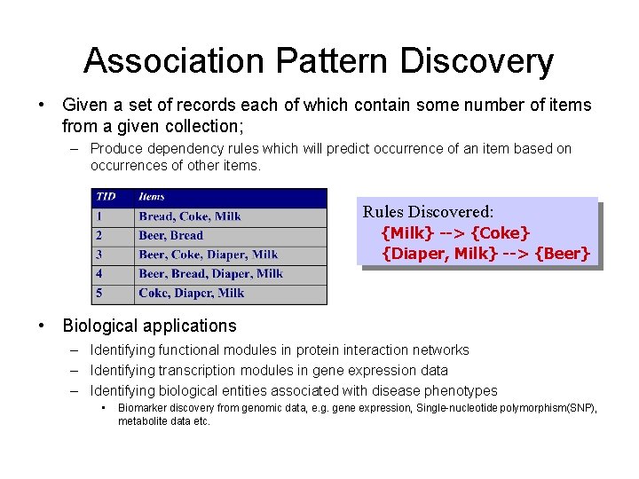 Association Pattern Discovery • Given a set of records each of which contain some