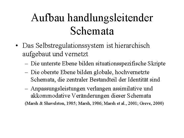 Aufbau handlungsleitender Schemata • Das Selbstregulationssystem ist hierarchisch aufgebaut und vernetzt – Die unterste