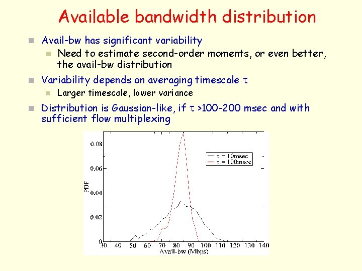 Available bandwidth distribution n Avail-bw has significant variability n Need to estimate second-order moments,