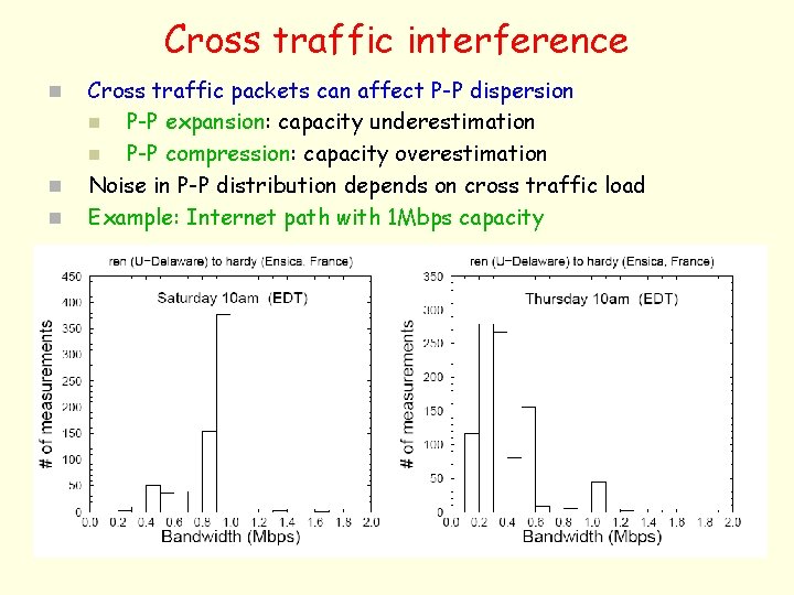 Cross traffic interference n n n Cross traffic packets can affect P-P dispersion n