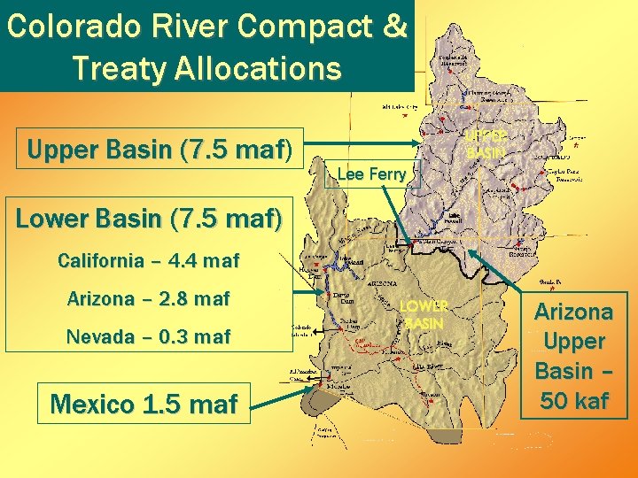 Colorado River Compact & Treaty Allocations Upper Basin (7. 5 maf) maf Lee Ferry Colorado River Compact & Treaty Allocations Upper Basin (7. 5 maf) maf Lee Ferry
