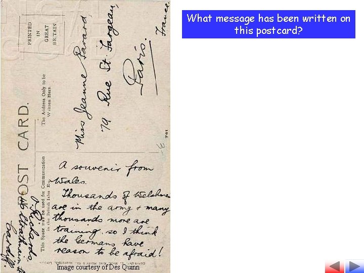 What message has been written on this postcard? Image courtesy of Des Quinn 