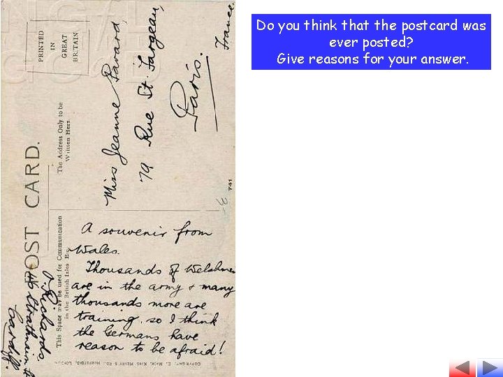 Do you think that the postcard was ever posted? Give reasons for your answer.