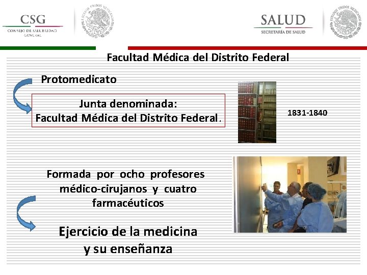 Facultad Médica del Distrito Federal Protomedicato Junta denominada: Facultad Médica del Distrito Federal. Formada