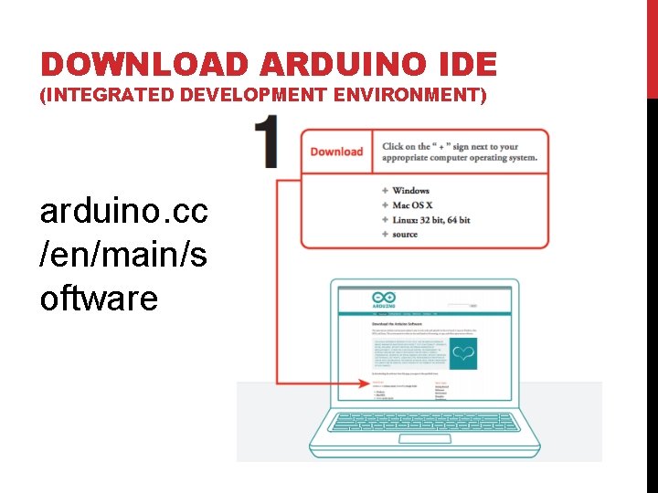 DOWNLOAD ARDUINO IDE (INTEGRATED DEVELOPMENT ENVIRONMENT) arduino. cc /en/main/s oftware 