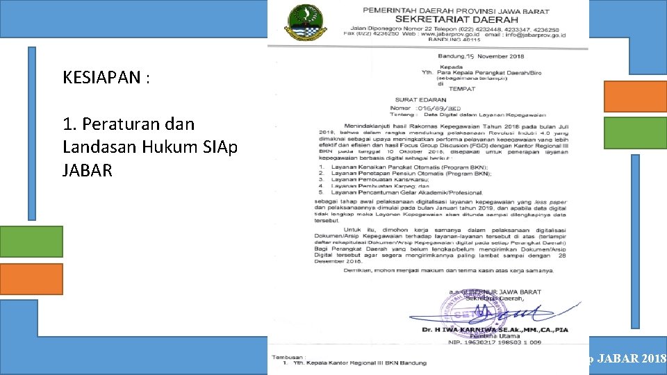 KESIAPAN : 1. Peraturan dan Landasan Hukum SIAp JABAR 2018 