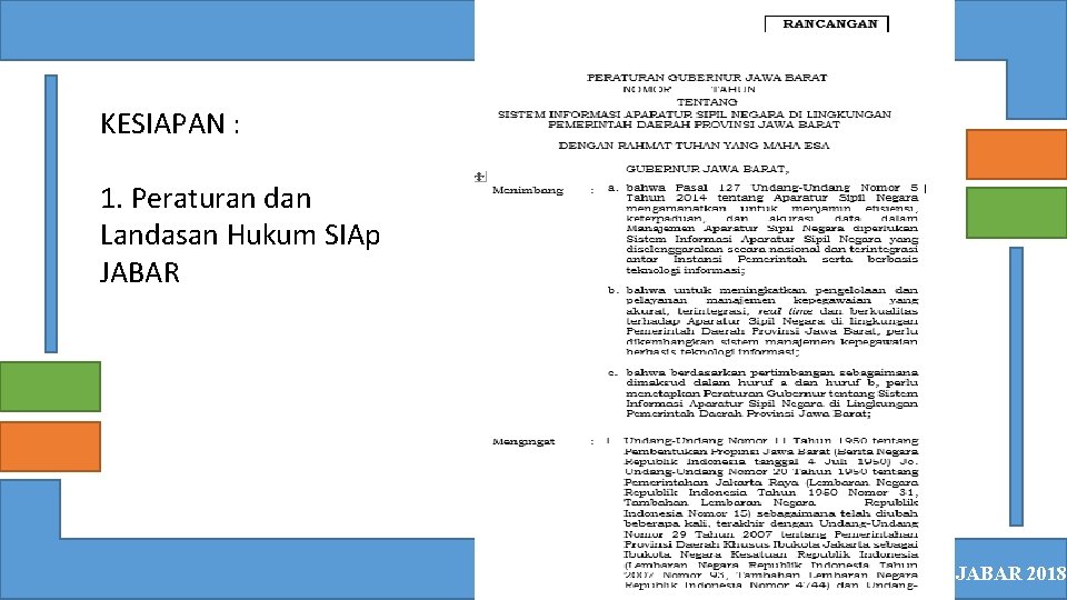 KESIAPAN : 1. Peraturan dan Landasan Hukum SIAp JABAR 2018 