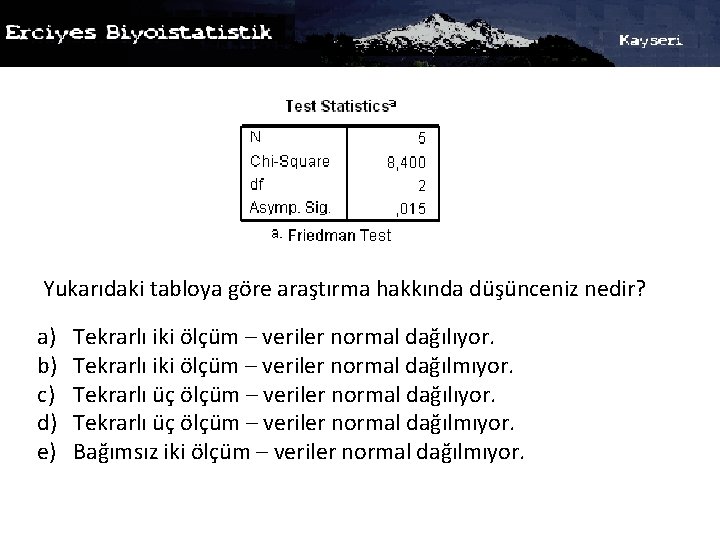 Yukarıdaki tabloya göre araştırma hakkında düşünceniz nedir? a) b) c) d) e) Tekrarlı iki