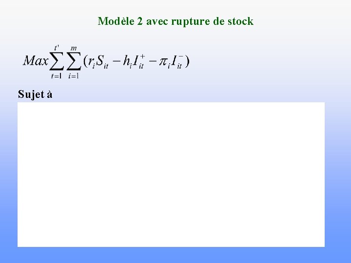 Modèle 2 avec rupture de stock Sujet à 