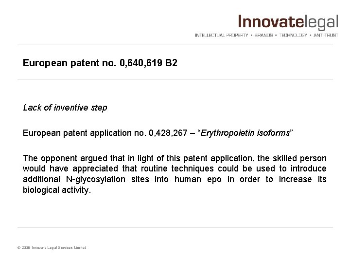 European patent no. 0, 640, 619 B 2 Lack of inventive step European patent