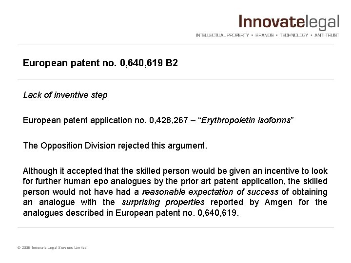 European patent no. 0, 640, 619 B 2 Lack of inventive step European patent