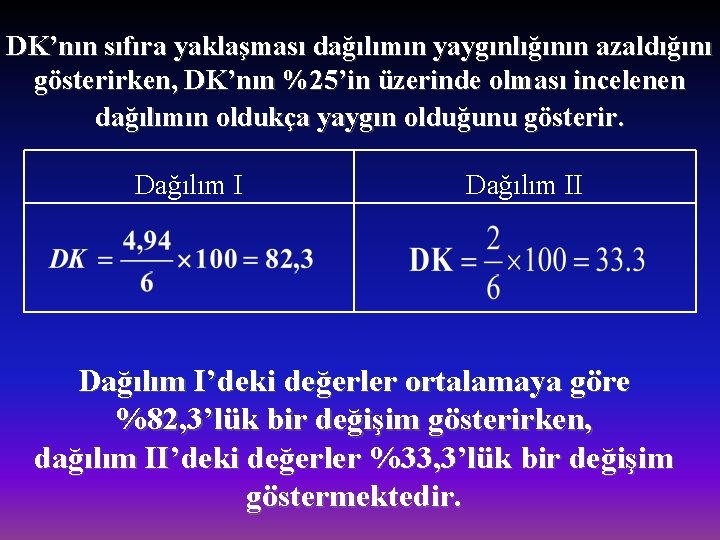 DK’nın sıfıra yaklaşması dağılımın yaygınlığının azaldığını gösterirken, DK’nın %25’in üzerinde olması incelenen dağılımın oldukça